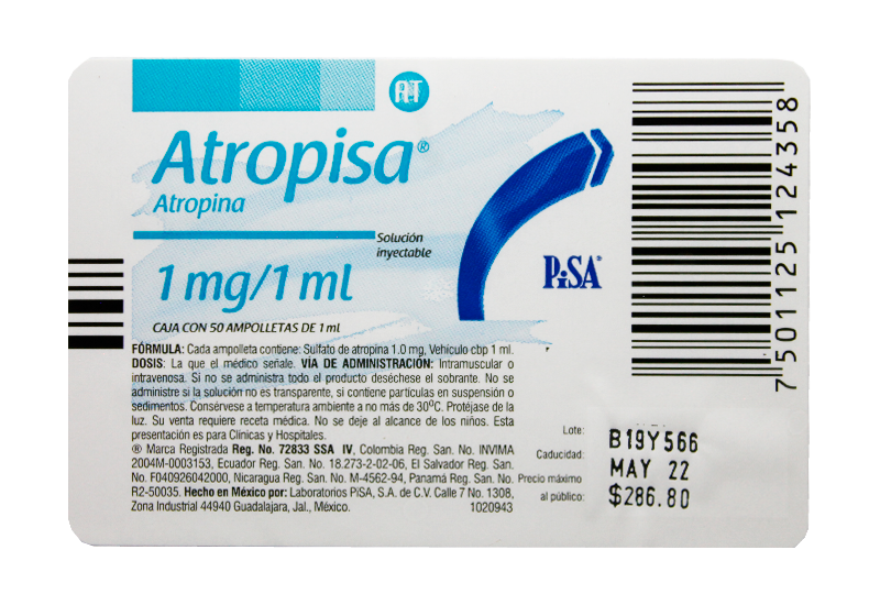 Atropisa Atropina Pisa 50 ampolletas 1mg / 1ml 1ml - Farmacia en línea de  alta especialidad con envío gratis a domicilio | Farmacia Fespro